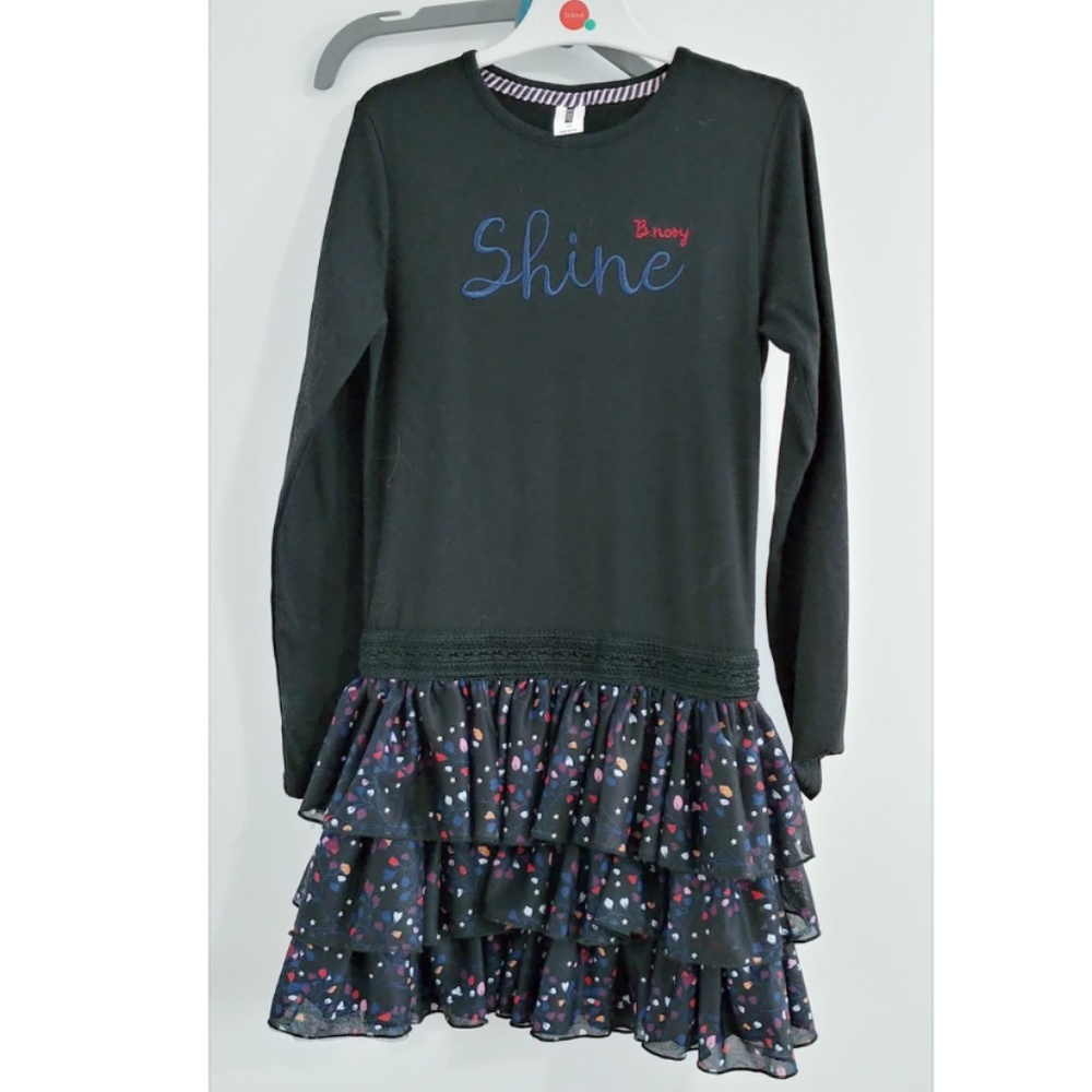 B.nosy - Girls Black Ruffled Shine Dress, size 8